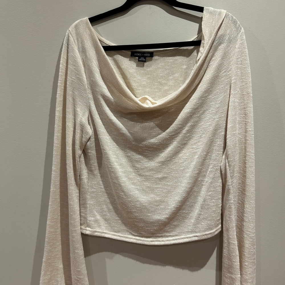 Silence + Noise Cream Knit Bell Sleeve Top | Cowl Neck | XL